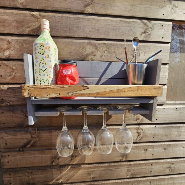 "Grey Rustic Wine/Gin Rack Spalted Beech"