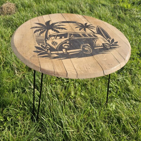 "Oak Barrel lid Camping Table Camper Van"