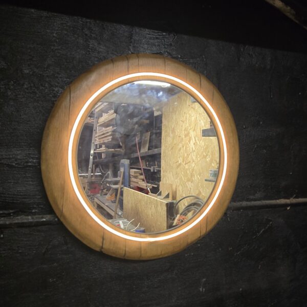 "LED Oak Barrel lid Mirror"