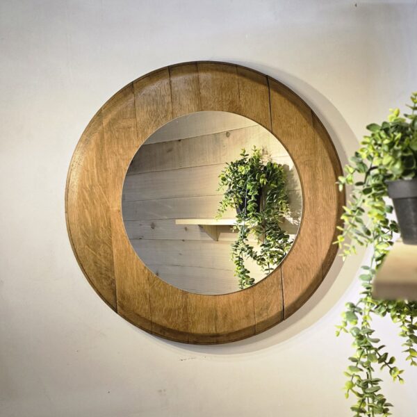 "Reclaimed Oak Barrel Lid Mirror" – 54cm Diameter