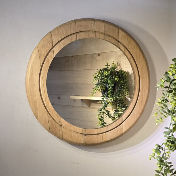 Reclaimed Oak Barrel Lid Mirror Recess– 54cm Diameter