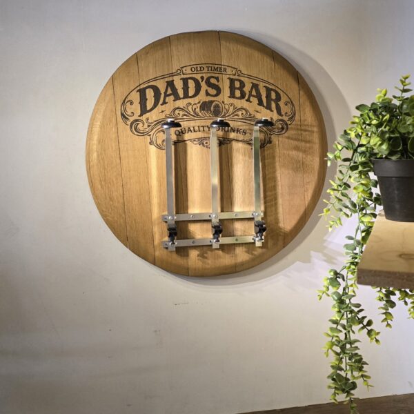 "Oak Barrel Lid Optics Dads Bar"