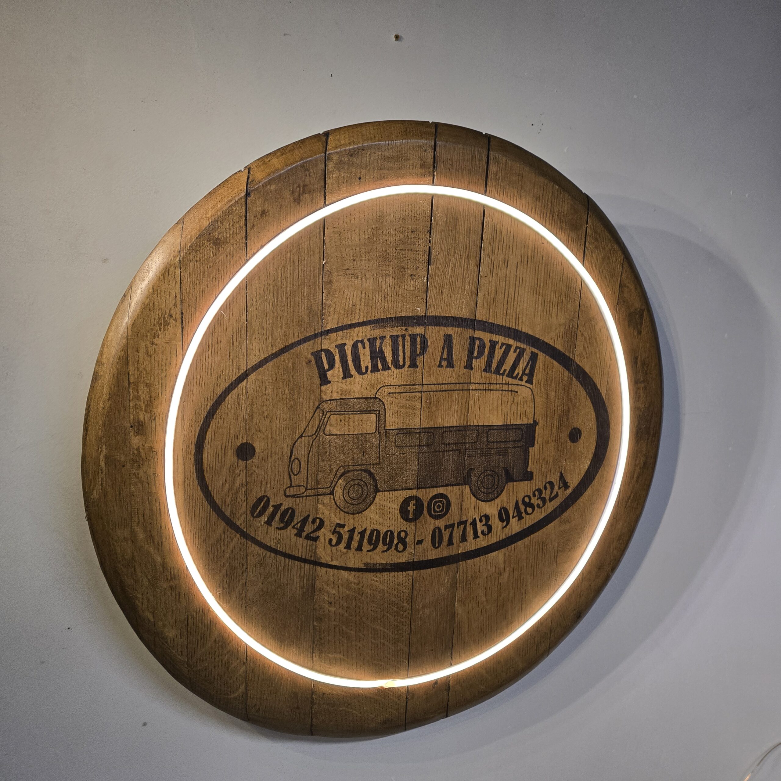 "Custom LED Oak Barrel Lid Laser Engraving" - Image 9