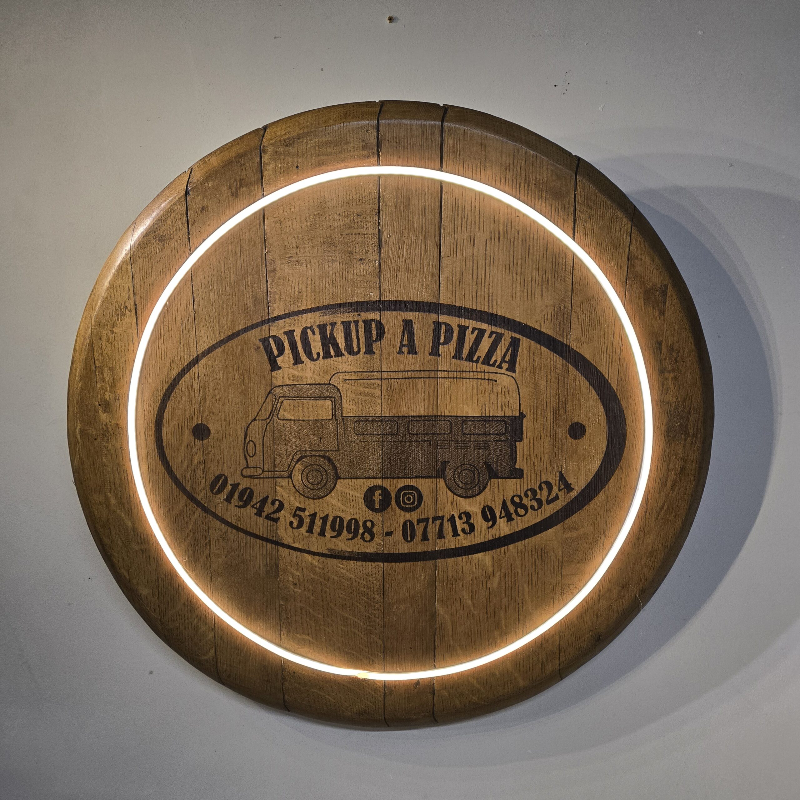 "Custom LED Oak Barrel Lid Laser Engraving" - Image 10